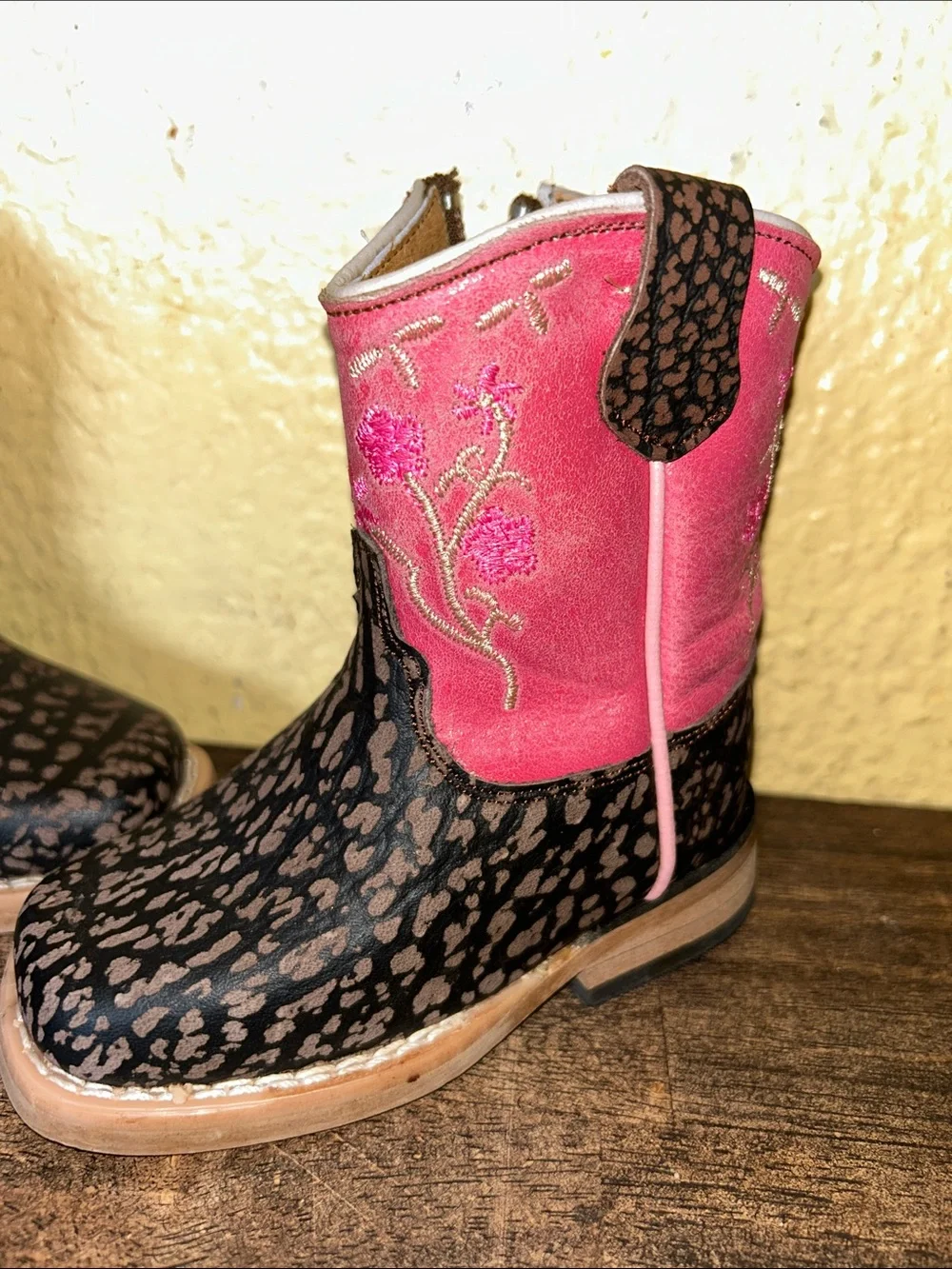 Girls Pink & Brown Floral Western Boots - Kids